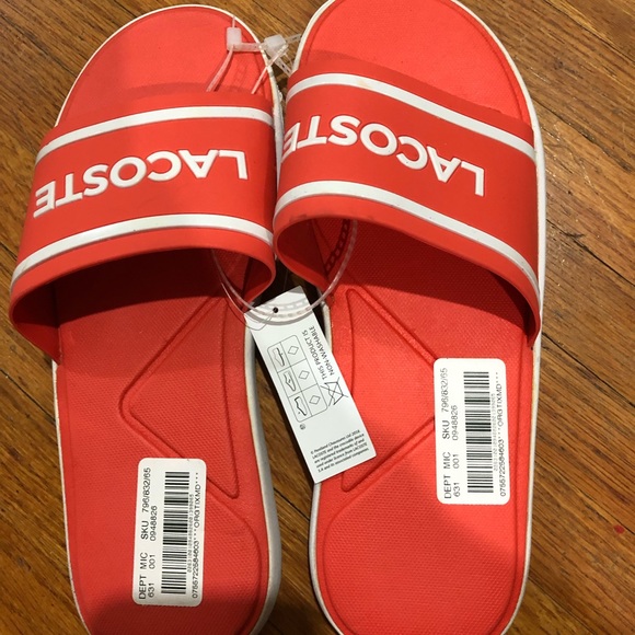 red lacoste flip flops
